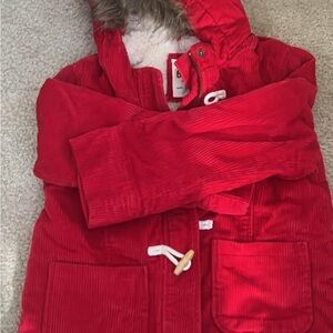 Boden Red Corduroy Kids Puffer Jacket 7/8